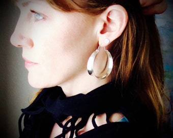 Chunky Sterling Silver 1.75" Hoop Earrings, Concave Statement Earrings, Handmade Jewelry, Gift for Women