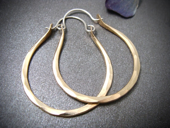 Simple hammered gold hoops, Textured sterling and gold -filled modern hoops earrings, Siren jewels, Gifts for her "twilight hoops"