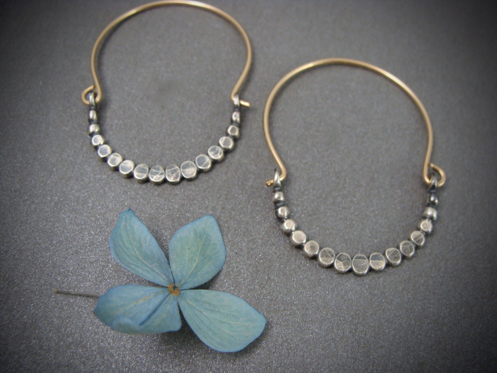 Beaded Minimalist Mixed Metal Hoops Sterling Silver and Etsy