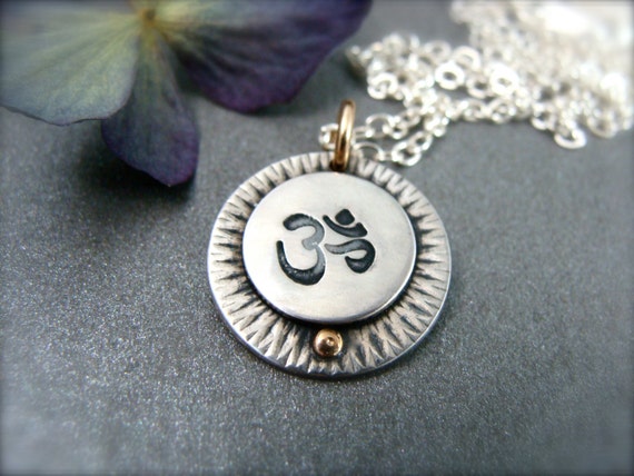 Om mixed metal pendant, Sterling silver yoga jewelry, Gold and silver layering pendant, Siren jewels, Gifts for her "One with the universe"