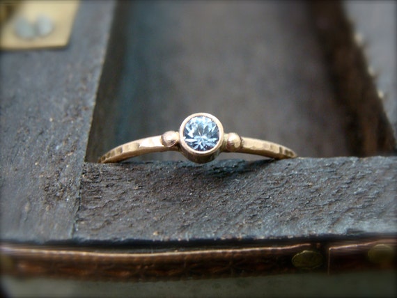 Delicate aquamarine and solid 14k gold stack ring, Petite gold solitaire birthstone ring, Siren jewels gemstone ring, "Tiny water spirit"