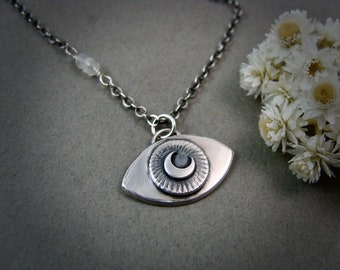 petite sterling silver evil eye pendant, boho pendant, witchy jewelry, layering necklaces, small pendants, sirenjewels ~ "protection amulet"