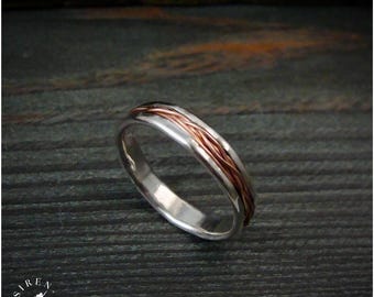 Mixed Metal Intertwined Ring – Sterling Silver & Rose Gold Wedding Band