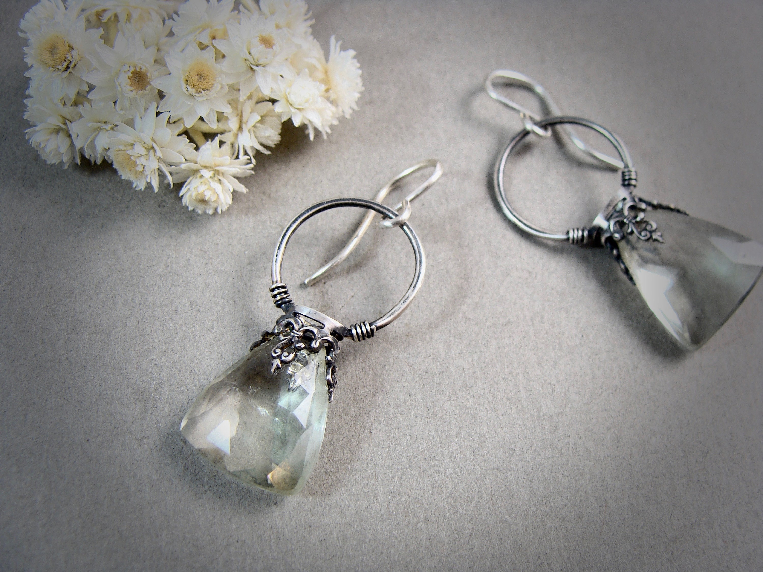 green amethyst lantern dangles.. Amethyst earrings, handmade earrings, gemstone earrings, gifts