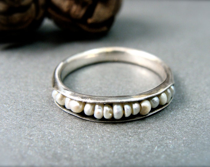 Salish sea sterling delicate silver and pearl stacking ring, boho pearl ring, handmade sterling ring, sterling silver ring, siren jewels