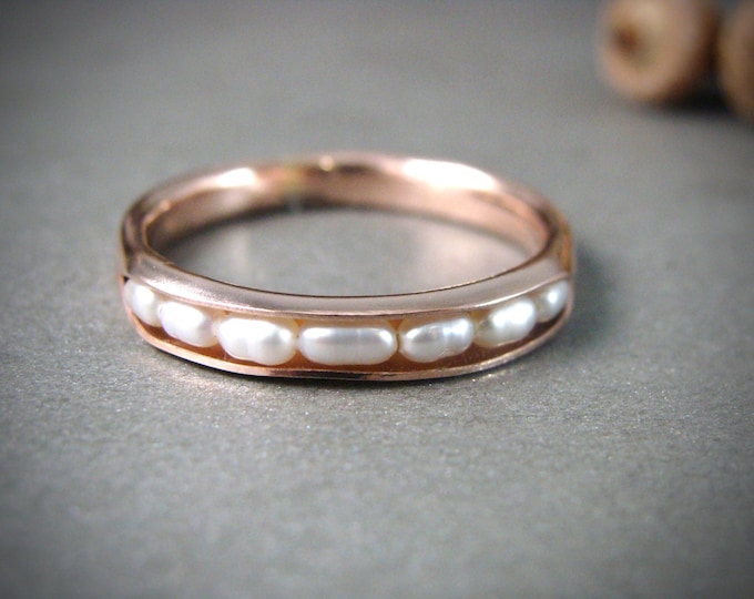 solid 14k rose gold petite pearl stack ring...pearl ring, pearl band ring, classic pearl ring, siren jewels, stack ring, gifts for her