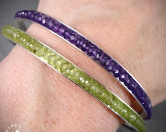 Silver Bangle - Peridot Gemstone & Sterling Silver 925 Bracelet -  Handmade Birthstone Jewelry Gift For Her