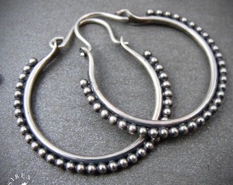 Handmade Sterling Silver Beaded Hoop Earrings – Artisan Tribal Jewelry
