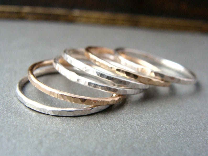 Six Stackable Rings Mixed Metal Stacking Rings Set Etsy