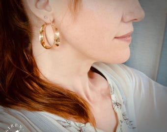 Medium Sized 1 1/2 Chunky Gold Concave Saddle Hoop Earring - Jewelry Gift For Her