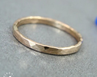 Hammered Solid 14k Gold Wedding Band, Simple Textured Minimalist Stacking Ring