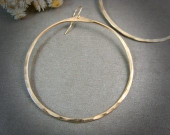 Large Gold Hoop Earrings – Lightweight Hammered Artisan Statement Hoops, Jewelry Gift