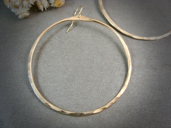 Large 14k gold hammered round hoops, Simple hoops, Siren jewels, Handmade artisan jewelry, Gifts for her "Golden sun hoops"
