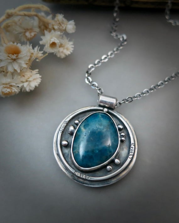 Apatite Sterling Silver Boho Pendant -  Handmade Artisan Unique Gifts For Her, OOAK
