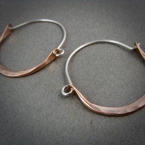 large minimalist ... mixed metal sterling and rose gold hoops, handmade jewelry, gifts for her image 2