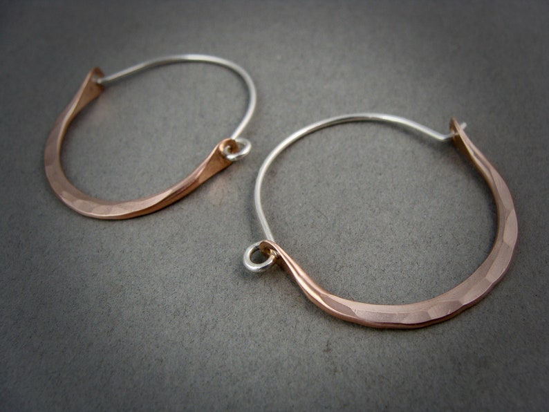 large minimalist ... mixed metal sterling and rose gold hoops, handmade jewelry, gifts for her image 2