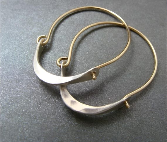 Minimalist 14k gold filled and sterling silver hoops, Handmade jewelry, Simple earrings, Mixed metal jewelry, Modern hoops, Gifts for her