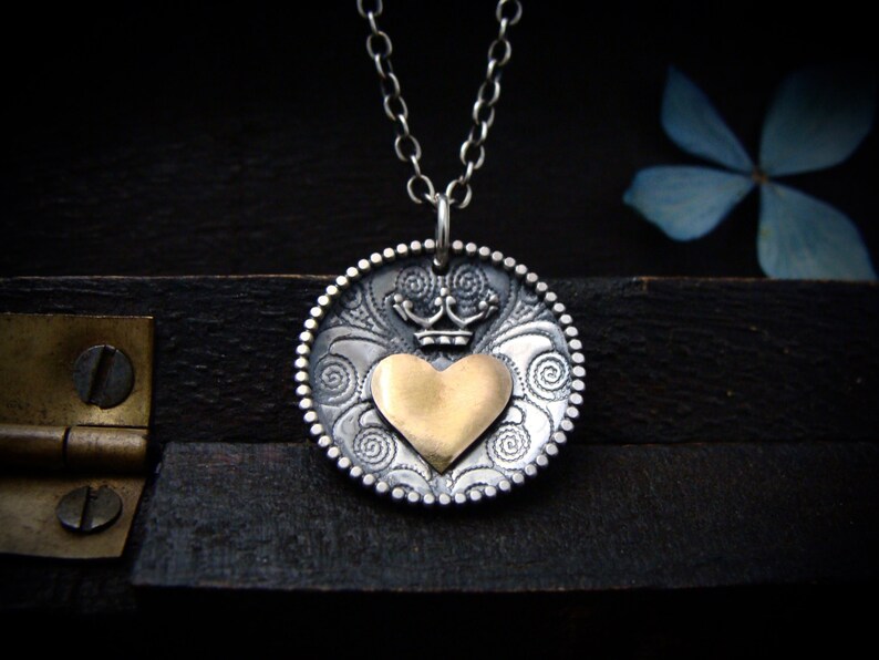 gold heart pendant keep it safe ...mixed metal heart pendant sterling silver heart pendant heart crown pendant gifts handmade jewelry