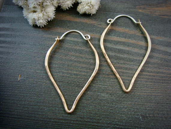 Minimalist teardrop 14k gold filled hoops, Mixed metal hoops, Hammered gold hoops, Long teardrop hoops, Hammered hoops, Siren jewels