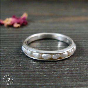 Handmade Sterling Silver & Rice Pearl Ring – Petite Stacking Band, Minimalist Ring