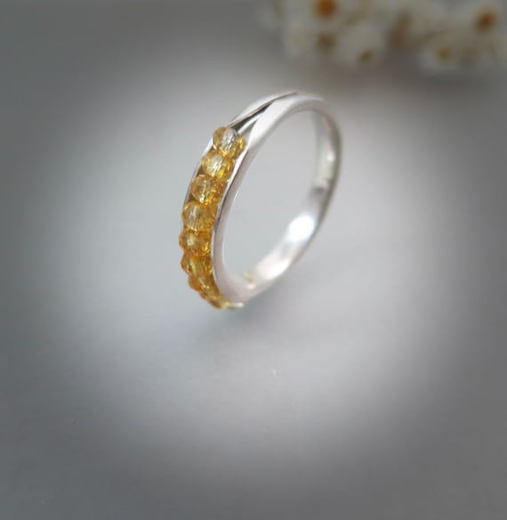 Sterling Silver Citrine Stacking Ring – Dainty Gemstone Band, November Birthstone Ring, Minimalist Jewelry