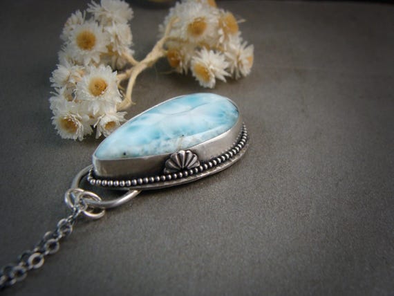 Larmiar and Sterling Silver Unique Artisan Made Pendant, Larimar Jewelry, Gemstone Mermaid Necklace, Gifts For Her "Calypso pendant"