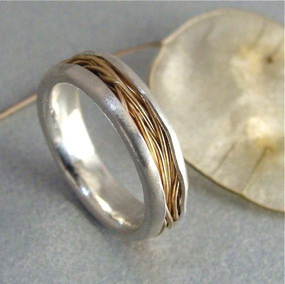 solid 14k gold and sterling silver wedding band mixed metal stacking ring mixed metal silversmith ring siren jewels