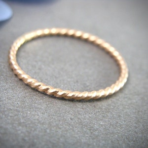 Petite solid 14k gold twist stack ring, 1 mm solid 14k gold band, Delicate solid gold stacking ring, Gifts for her &quot;Golden rope ring&quot;
