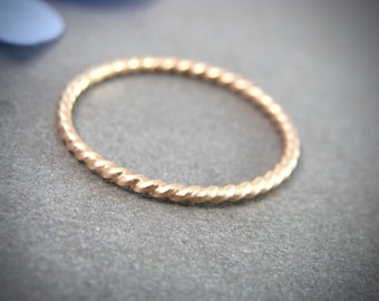 golden rope ... petite solid 14k gold stack ring, gold twist ring, 1 mm solid 14k gold stack ring, solid gold stacking ring, gifts for her