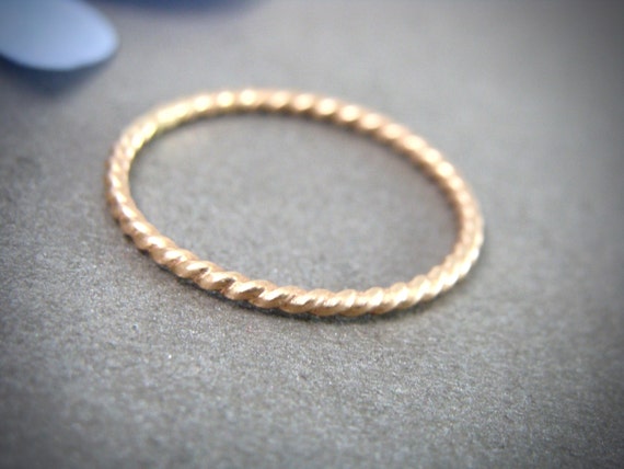 Petite solid 14k gold twist stack ring, 1 mm solid 14k gold band, Delicate solid gold stacking ring, Gifts for her "Golden rope ring"