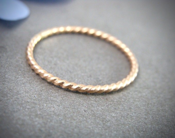 golden rope ... petite solid 14k gold stack ring, gold twist ring, 1 mm solid 14k gold band, gold stacking ring, gifts for her