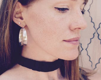 Handmade Sterling Silver Wide Hoop Earrings – 1.5 Inch Chunky Concave Hoops, Statement Artisan Jewelry