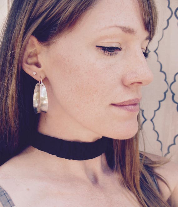 Medium Sterling Silver Wide Hoop Earrings – Chunky Concave Lightweight Hoops, Handmade Silver Jewelry, Gift for Her, Siren Jewels