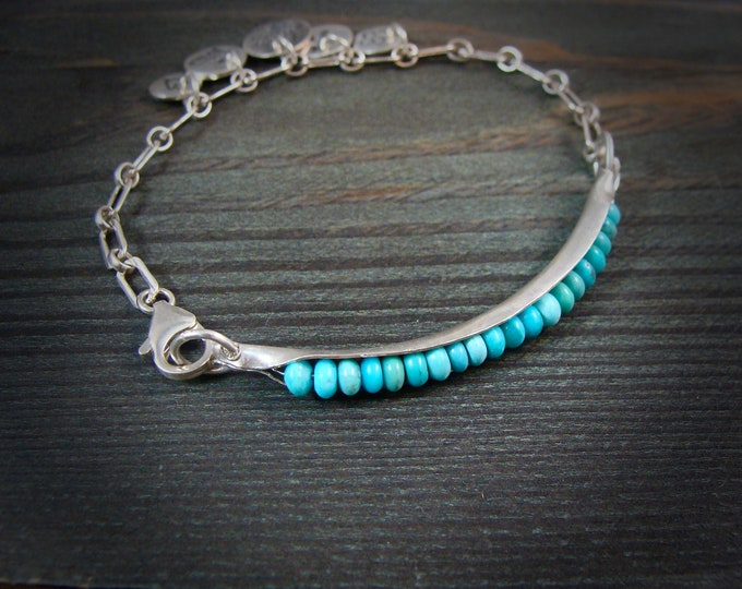 turquoise and sterling silver charm bracelet for women, handmade turquoise bohemian beaded jewelry, unique charm jewelry,  siren jewels