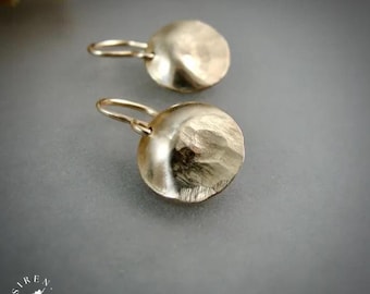 Hammered 14k Gold Filled Disc Earrings – Minimalist Textured Jewelry, Handmade Artisan jewelry Gift