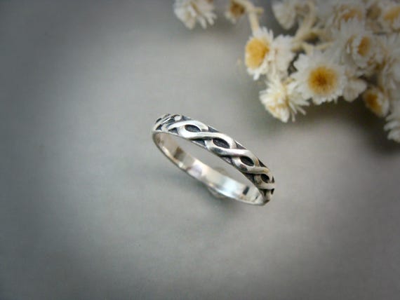 Sterling Silver 925 Twist Rope Band Ring - Handmade Stacking Ring