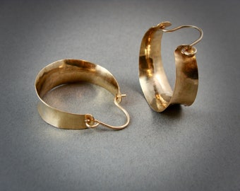 14k gold fill hoops, chunky hoops, concave jewelry, lightweight hoops, hand formed hoops, gold hoops, siren jewels, gifts for her