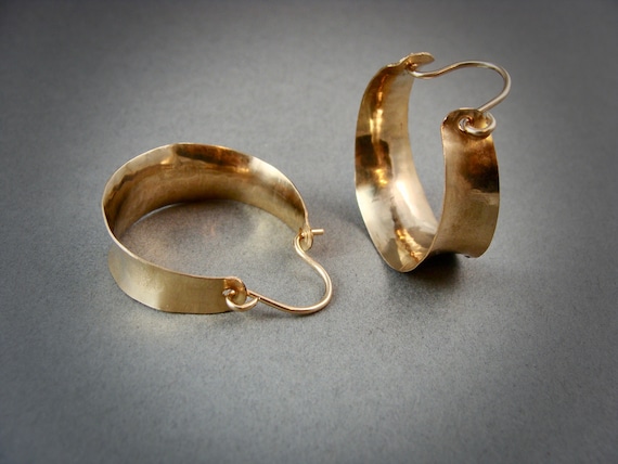 Chunky Gold Concave Hoop Earrings – Lightweight 1 Inch Gold Hoops, Hand Formed Gold Hoops, Handmade Gift for Her, Siren Jewels