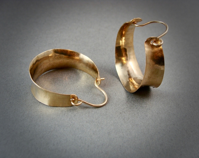 1" 14k gold fill hoops, chunky hoops, concave jewelry, lightweight hoops, hand formed hoops, gold hoops, siren jewels, gifts for her