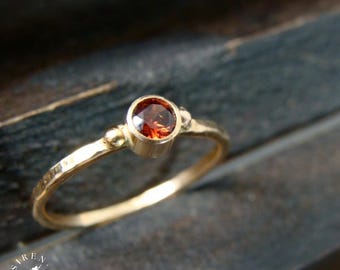 Handmade Garnet & 14k Gold Ring – Hammered Stacking Band, January Birthstone
