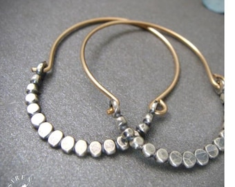 Sterling Silver & Gold Oxidized Bead Oval Hoop Earrings – Gold Filled Two Tone Mixed Metal Dangles