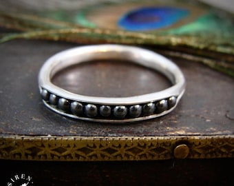 Hematite Sterling Silver Stacking Ring – Dainty Minimalist Gemstone Band, Artisan Jewelry