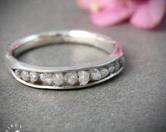 Raw Grey Diamond & Sterling Silver Stacking Band Ring For Her