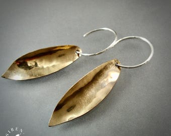 Handmade 14k Gold Fill Willow Leaf Earrings – Mixed Metal, Sterling Silver Wires