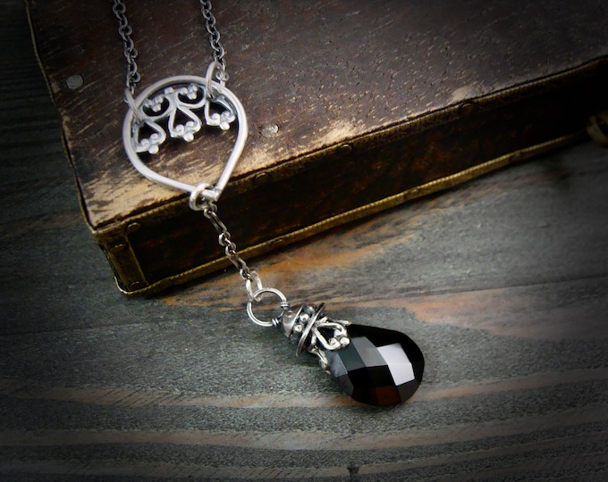 black onyx pendulum pendant, lariat, onyx gemstone necklace, onyx jewelry, boho jewelry, handmade jewelry, gifts for her, siren jewels