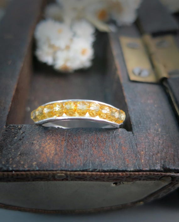 Sterling Silver Citrine Stacking Ring – Dainty Gemstone Band, November Birthstone Ring, Minimalist Jewelry