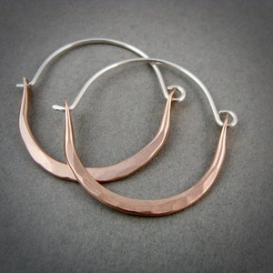 large minimalist ... mixed metal sterling and rose gold hoops, handmade jewelry, gifts for her image 1