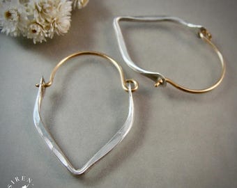 Sterling Silver & Gold Teardrop Hoop Earrings – Mixed Metal Handmade Artisan Jewelry