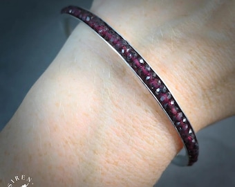 Handcrafted Rhodolite Pink Garnet & Sterling Silver Gemstone Bangle – January Birthstone