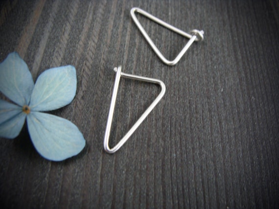 Sterling silver geometric hoop earring, Simple earrings, Siren jewels, Small triangle hoop, Gifts for her, "Simple geometry earrings"